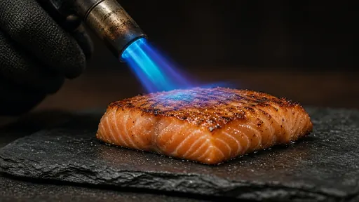 Blowtorch on salmon macro physics test (Veo 3.1)