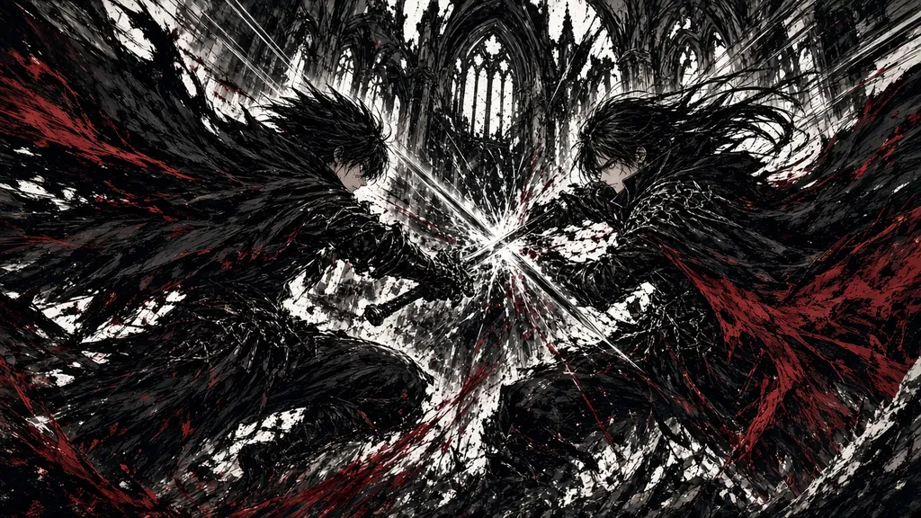 Gothic ink anime sword fight (Seedance 2.5) illustration