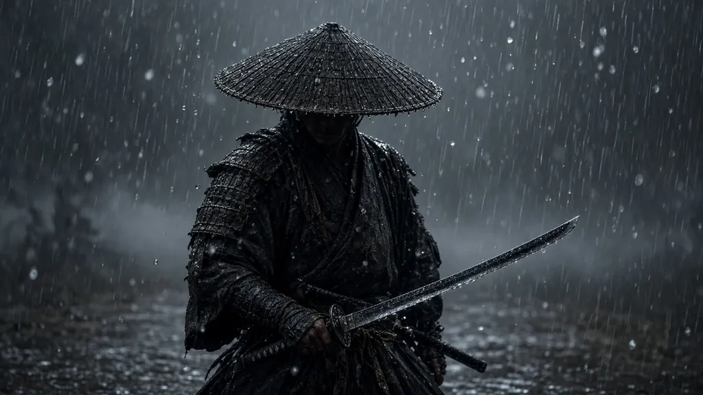 Rain-freeze samurai dolly-in (Seedance 2.0) illustration