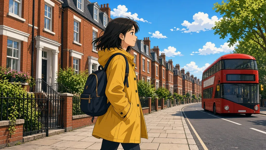 Sunny London street anime clip (Seedance 2.5) illustration