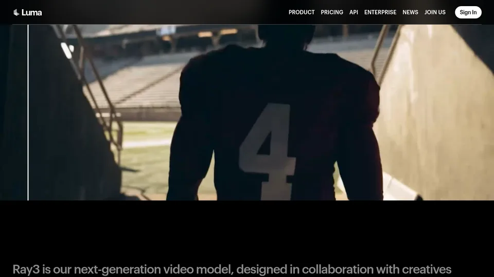 Luma Ray3 product page with example video frames