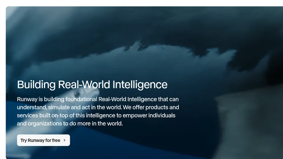 Runway consumer homepage with cinematic hero