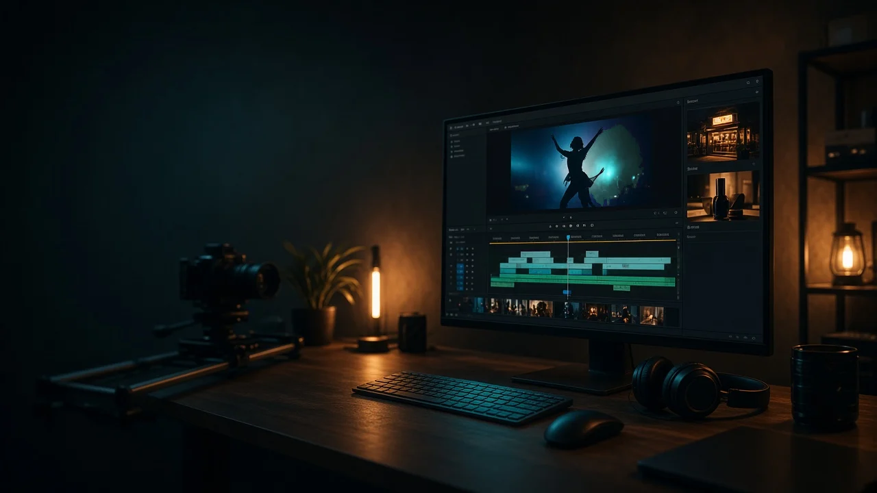 Getting Paid for AI Video guide cover, or a dark editing desk on wider screens